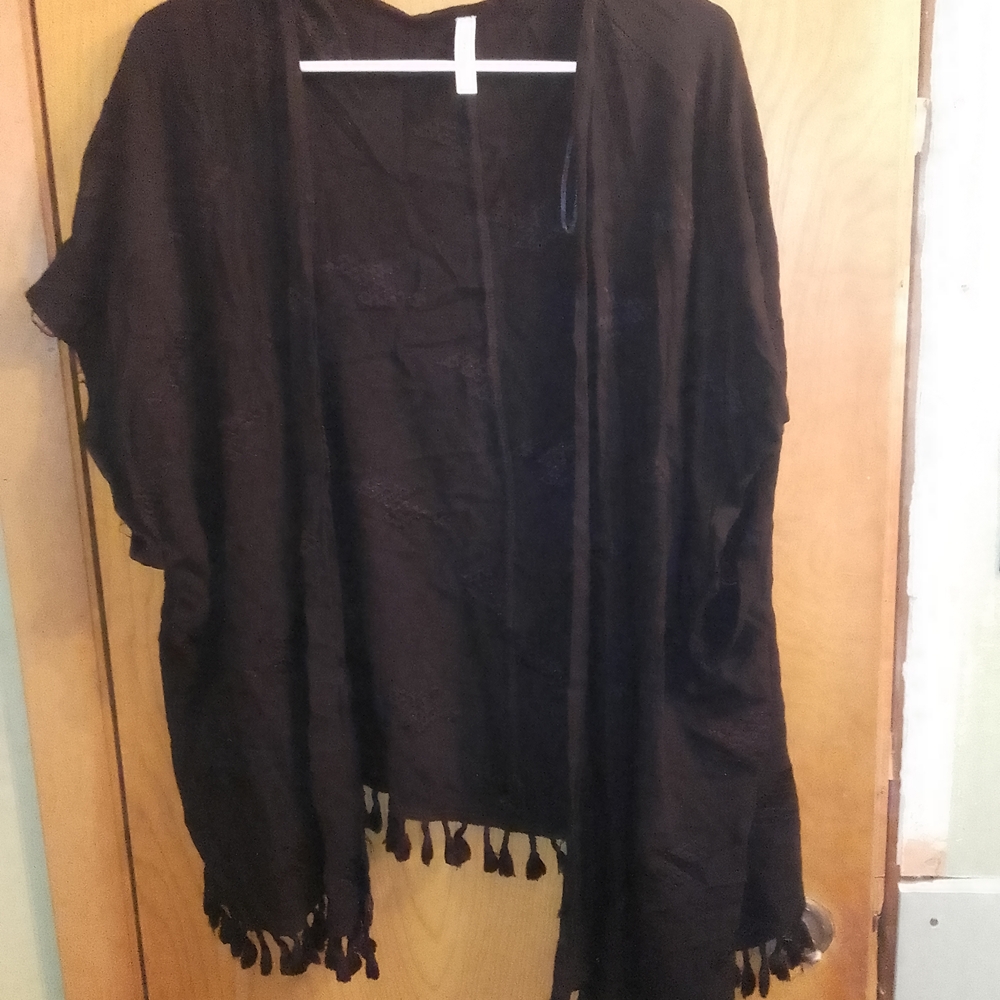 Black Tassel Open Front Shawl (Franciscas) One Size Demensions 30"X27"
